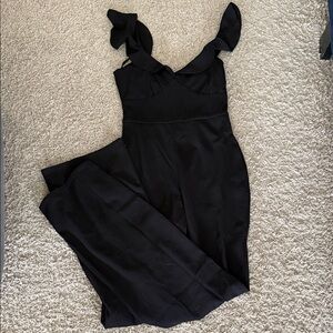 Black Ruffle-Shoulder Wide-Leg Jumpsuit